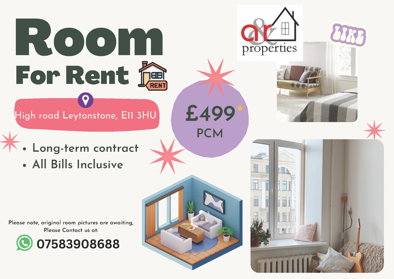 London Bedsit, High Road Leytonstone, E11 To Rent Now for £499.00 p/m